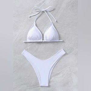 Women's 2 Piece Set High Cut Halter Backless Triangle Bikini Swimsuit Medium